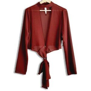 TOBI Wrap Tie Crop Top Semi-Sheer Lightweight Triangle Cut-Out Blouse Sz L